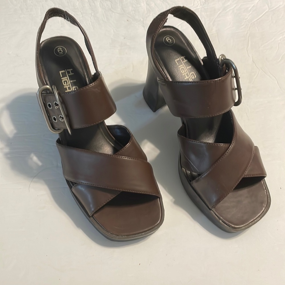 High Lights brown platform strappy sandals size 6
